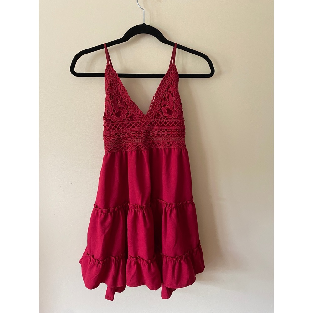 Maroon Red Embroidered Dress Size Small